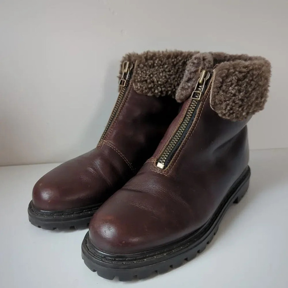 Timberland Leather Boot With Fur And Front Zip Fall Winter Size 5.5 Womens - Picture 1 of 8